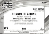 2023 Riley Greene Topps Update ROOKIE MAJOR LEAGUE MATERIAL JERSEY RELIC RC #MLM-RG Detroit Tigers