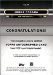 2023 Jorge Posada Topps Tribute AUTO 52/75 AUTOGRAPH #TA-JP New York Yankees