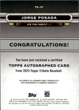 2023 Jorge Posada Topps Tribute AUTO 52/75 AUTOGRAPH #TA-JP New York Yankees