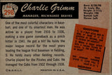 1955 Charlie Grimm Bowman #298 Milwaukee Braves BV $25