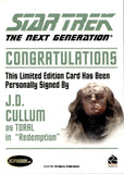 2011 J.D. Cullum as Toral Rittenhouse The Complete Star Trek: The Next Generation Series 1 AUTO AUTOGRAPH #_JDCU Redemption