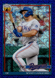2026 Wyatt Langford Topps Series 1 SILVER PACK 1991 DESIGN PURPLE MOJO REFRACTOR 148/250 #91C-79 Texas Rangers