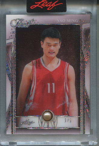 2025 Yao Ming Leaf Pearl SILVER SPARKLE FOIL 1/1 ONE OF ONE #68 Houston Rockets HOF