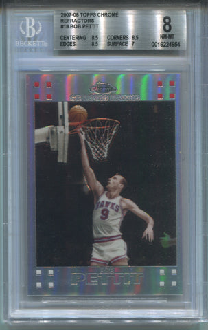 2007-08 Bob Pettit Topps Chrome REFRACTOR 547/999 BGS 8 #18 St. Louis Hawks HOF 4854