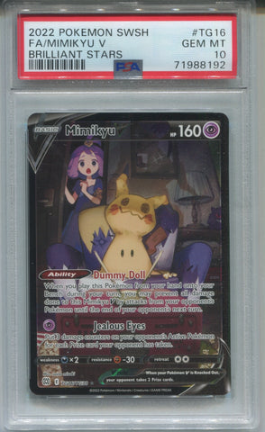 2022 FA/ Mimikyu V Pokemon SWORD & SHIELD BRILLIANT STARS PSA 10 #TG16 8192