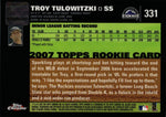 2007 Troy Tulowitzki Topps Chrome ROOKIE AUTO AUTOGRAPH RC #331 Colorado Rockies
