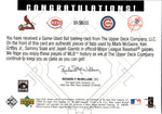 2002 Mark McGwire Ken Griffey Jr. Sammy Sosa Jason Giambi Upper Deck Black Diamond Connection BAT AROUND QUAD BAT RELIC #BA-MGSG Cardinals Reds Cubs Yankees