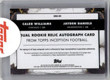 2024 Caleb Williams Jayden Daniels Topps Inception ROOKIE DUAL JERSEY AUTO 14/99 AUTOGRAPH RELIC RC #DRRA-WB Bears Commanders