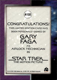 2011 Gary Faga as Airlock Technician Rittenhouse Star Trek Classic Movies & Heroes AUTO AUTOGRAPH #A132