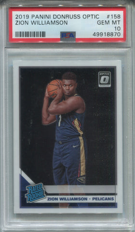 2019-20 Zion Williamson Donruss Optic RATED ROOKIE RC PSA 10 #158 New Orleans Pelicans 8870