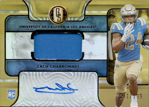 2023 Zach Charbonnet Panini Chronicles GOLD STANDARD DRAFT PICKS AUTOGRAPH ROOKIE JERSEY AUTO RC 141/199 GS-ZC UCLA Bruins Seattle Seahawks