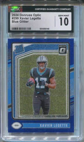 2024 Xavier Legette Donruss Optic BLUE GLITTER RATED ROOKIE RC CGC 10 #299 Carolina Panthers 0146