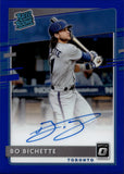 2020 Bo Bichette Panini Donruss Optic RATED ROOKIE BLUE PRIZM AUTOGRAPH 46/75 RC AUTO #RRS-BI Toronto Blue Jays