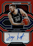 2021-22 Jay Huff Panini Prizm Draft Picks PENMANSHIP RED PRIZM ROOKIE AUTOGRAPH 86/199 RC AUTO #CP-JHU Virginia Cavaliers