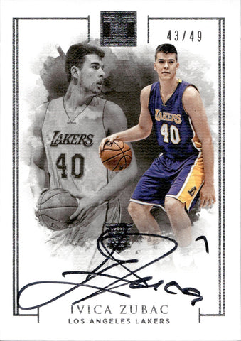 2016-17 Ivica Zubac Panini Impeccable ROOKIE AUTOGRAPH 43/49 AUTO #108 Los Angeles Lakers
