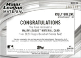 2023 Riley Greene Topps SERIES TWO MAJOR LEAGUE MATERIAL ROOKIE 144/199 PLAYER-WORN MEMORABILIA JERSEY RC #MLM-RG Detroit Tigers