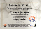 2001 Vladimir Guerrero Fleer Authority DIAMOND CUTS GAME-USED BAT Montreal Expos