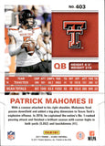 2017 Patrick Mahomes Panini Score ROOKIE RC #403 Texas Tech Red Raiders Kansas City Chiefs