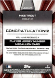2022 Mike Trout Topps SERIES ONE PLAYER JERSEY NUMBER MEDALLION CARD #JNM-MT Los Angeles Angels