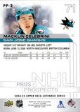 2024-25 Macklin Celebrini Upper Deck EXTENDED SERIES PROS & PROSPECTS ROOKIE RC #PP-2 San Jose Sharks