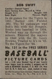 1952 Bob Swift Bowman #131 Detroit Tigers BV$15