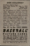 1952 Don Kolloway Bowman #91 Detroit Tigers 3 BV$15