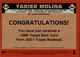 2021 Yadier Molina Topps 1986 DESIGN RELIC GAME-USED MEMORABILIA JERSEY #86R-YMO St. Louis Cardinals