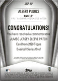 2020 Albert Pujols Topps SERIES ONE COMMEMORATIVE JUMBO JERSEY SLEEVE PATCH CARD #JJSP-AP Los Angeles Angels