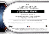 2021 Matt Chapman Topps Tribute STAMP OF APPROVAL RELIC 81/99 JERSEY #SOA-MC Oakland A's
