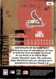 2005 Lou Brock Donruss Leather & Lumber GAME-USED JERSEY 118/250 #145 St. Louis Cardinals