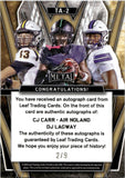 2024 CJ Carr Air Noland DJ Lagway Leaf Metal MOJO  TRIPLE AUTOGRAPH ROOKIE AUTO RC 2/9 #TA-2 Notre Dame Fighting Irish South Carolina Gamecocks Florida Gators
