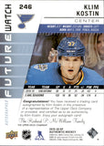 2019-20 Klim Kostin Upper Deck SP Authentic FUTURE WATCH ROOKIE AUTOGRAPH 653/999 RC AUTO #246 St. Louis Blues