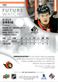 2023-24 Ridly Greig Upper Deck SP Authentic FUTURE WATCH AUTOGRAPH ROOKIE 588/999 AUTO RC #102 Ottawa Senators