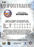 2025-26 Matthew Schaefer Upper Deck SERIES 2 UD PORTRAITS ROOKIE RC #P-32 New York Islanders