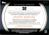 2012 Sandy Koufax Topps SERIES ONE COMMEMORATIVE RETIRED NUMBER PATCH #RN-SK Los Angeles Dodgers