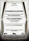 2022 Paul Goldschmidt Topps Tier One BRONZE INK AUTOGRAPH 16/25 AUTO #T1A-PG St. Louis Cardinals