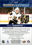 2021-22 Pavel Dorofeyev Upper Deck Credentials ROOKIE ARRIVALS AUTO RC AUTOGRAPH #RA-24 Vegas Golden Knight