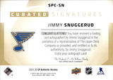 2025-26 Jimmy Snuggerud Upper Deck SP Authentic CURATED SIGNATURES AUTOGRAPH ROOKIE 228/299 AUTO RC #SPC-SN St. Louis Blues