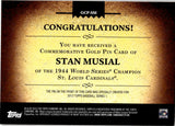 2012 Stan Musial Topps Series 1 COMMEMORATIVE GOLD PIN 1944 WORLD SERIES CHAMPIONS #GCP-SM St. Louis Cardinals