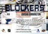 2022-23 Jordan Binnington Upper Deck Allure BLOCKERS RED 67/299 #BL-17 St. Louis Blues