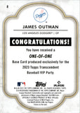 2023 James Outman Topps Transcendent VIP PARTY ONE-OF-ONE 1/1 ROOKIE RC #8 Los Angeles Dodgers