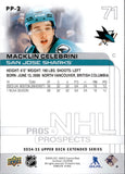 2024-25 Macklin Celebrini Upper Deck EXTENDED SERIES PROS & PROSPECTS ROOKIE RC #PP-2 San Jose Sharks