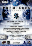 2025-26 Berkly Catton Upper Deck Ice PREMIERES ROOKIE AUTO 226/299 AUTOGRAPH RC #IPA-BE Seattle Kraken