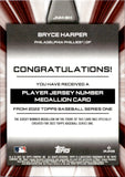 2022 Bryce Harper Topps SERIES ONE PLAYER JERSEY NUMBER MEDALLION CARD #JNM-BH Philadelphia Phillies