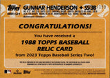 2023 Gunnar Henderson Topps SERIES TWO 1988 DESIGN ROOKIE RELIC BLACK BORDER 196/199 RC JERSEY #88R-GH Baltimore Orioles