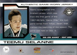 2001-02 Teemu Selanne Pacific GAME-WORN JERSEY 857/1135 #34 San Jose Sharks