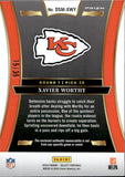 2024 Xavier Worthy Panini Select DRAFT SELECTIONS MATERIALS BLUE & RED PRIZM PATCH ROOKIE 15/35 RC #DSM-XWY Kansas City Chiefs