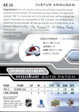 2021-22 Justus Annunen Upper Deck Premier ROOKIE AUTO PATCH 107/249 AUTOGRAPH RC #AR-JU Colorado Avalanche