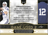 2024 Peyton Manning Andrew Luck Leaf In the Game Used GAME-USED 2 MEMORABILIA JERSEY PINK 10/12 #IG2-22 Indianapolis Colts