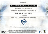 2017 Blake Snell Topps Inception AUTOGRAPH PATCH 46/50 AUTO #IAP-BSN Tampa Bay Rays